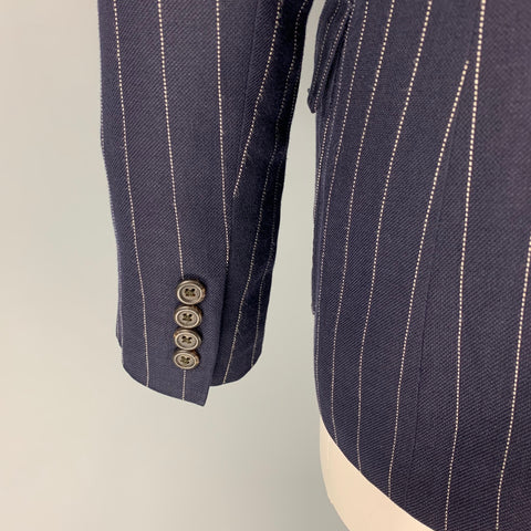 RALPH LAUREN Blue Label Size 12 Navy White Pinstripe Linen Blend Blazer