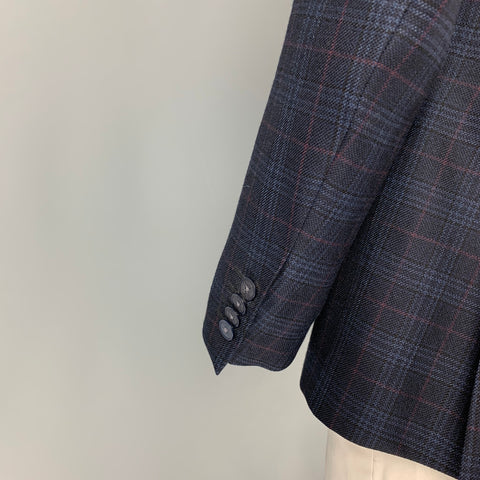 ETRO Size 40 Black Blue Brown Plaid Wool Sport Coat