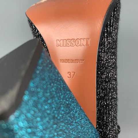 MISSONI Size 7 Black & Silver Lurex Metallic Thigh High Boots