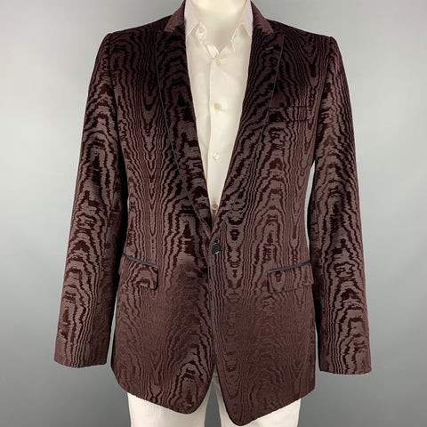 DOLCE & GABBANA Size 44 Regular Burgundy Jacquard Cotton / Silk Sport Coat