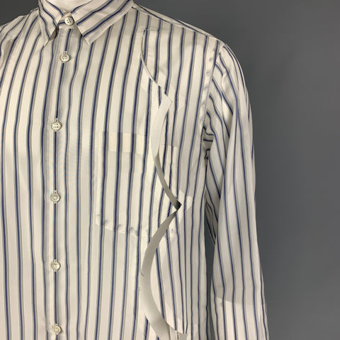 COMME des GARCONS HOMME PLUS Size M White Navy Stripe Cupra Long Sleeve Shirt