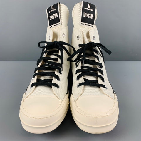 CONVERSE Size 10 White Black Canvas High Top Sneakers