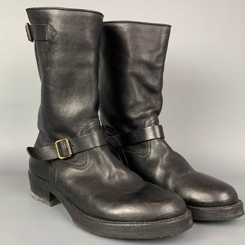 CoSTUME NATIONAL Taille 10 Bottes à enfiler avec ceinture en cuir noir