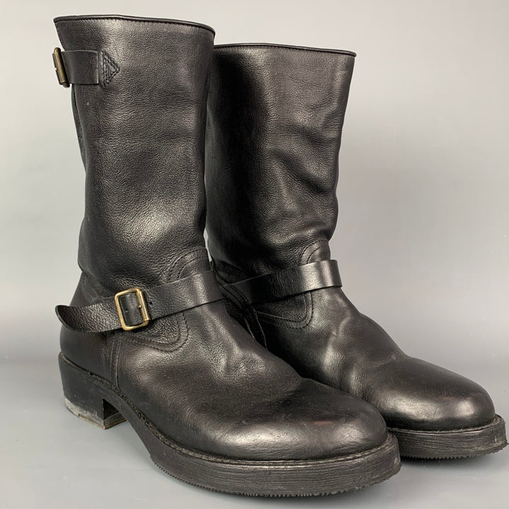 CoSTUME NATIONAL Size 10 Black Leather Belted Pull On Boots