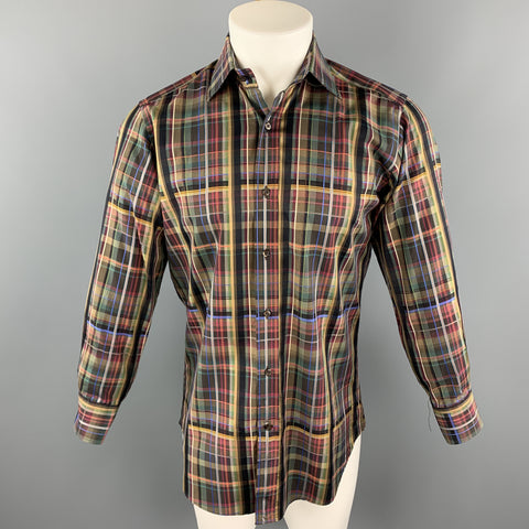 ETRO Size S Multi-Color Plaid Cotton Button Up Long Sleeve Shirt