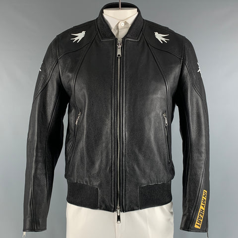 TIM COPPENS Size XL Black Graphic Leather Zip Up Jacket