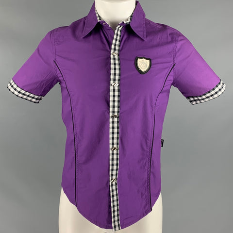 MOFU FASHION Size M Purple Black White Contrast Trim Short Sleeve Shirt