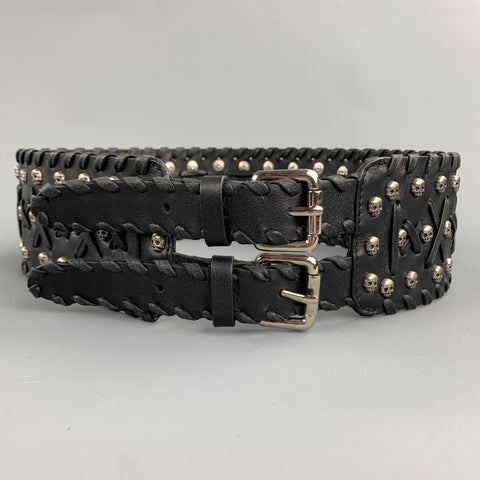 JOHN RICHMOND Taille Taille S Tête de Mort Ceinture Double Boucle en Cuir Noir