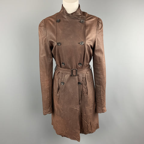 SISII Size M Brown Distressed LeatherDouble Breasted Puff Sleeve Coat