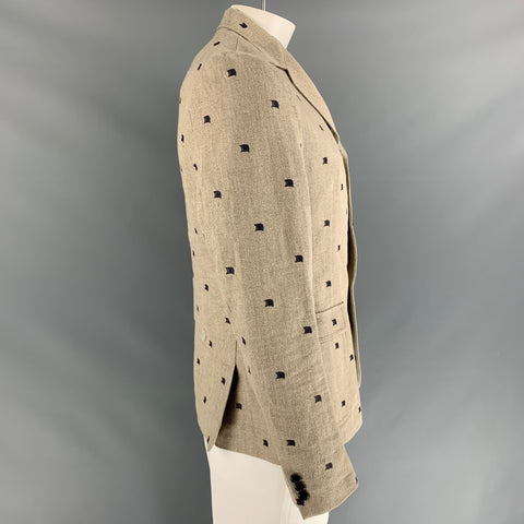 BAND OF OUTSIDERS Oatmeal &  Navy Size 40 Woven Linen Notch Lapel Sport Coat