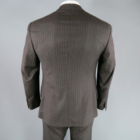 HERMES 42 Regular Charcoal Pinstriped Wool 2 Button 3 Flap Pocket Suit