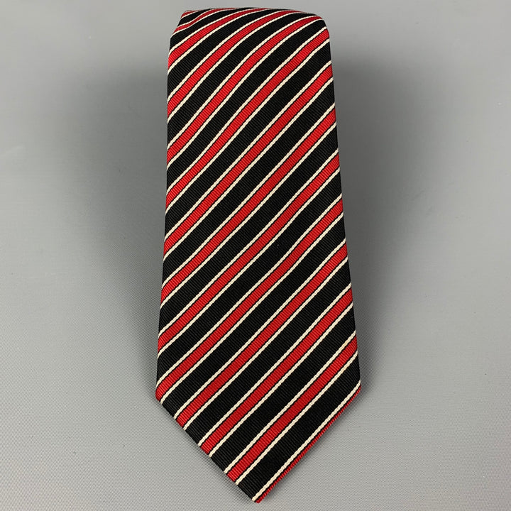 Corbata de sarga de seda con rayas diagonales en negro, rojo y blanco de HARVIE &amp; HUDSON