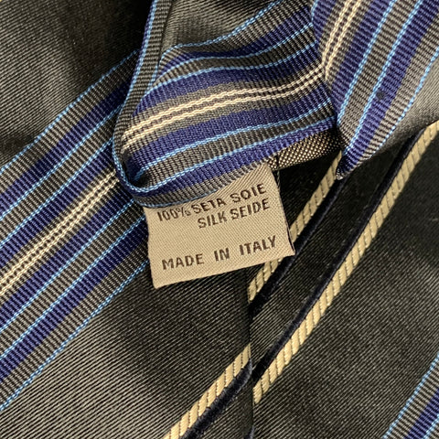 CANALI Grey Blue White Diagonal Stripe Silk Neck Tie