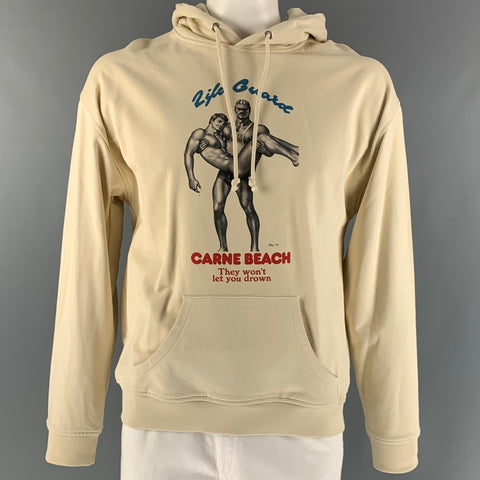 CARNE BOLLENTE Size L Cream Grey Graphic Cotton Hooded Sweatshirt