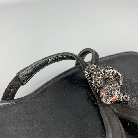 DONALD J PLINER Size 11.5  Black Leather Rhinestone Snake Strap Mule Sandals