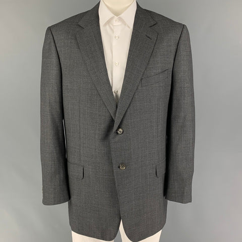 ERMENEGILDO ZEGNA Talla 46 Abrigo deportivo de lana con panel de ventana gris con un solo pecho