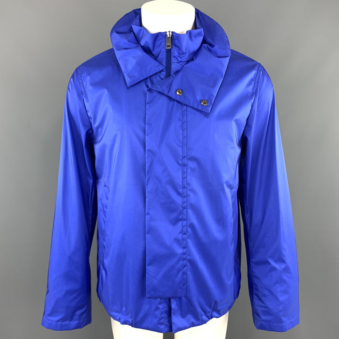 JIL SANDER by RAF SIMONS Size 38 Blue Nylon High Neck Zip Hood Parka