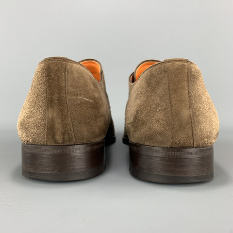 SANTONI Size 11.5 Taupe Suede Double Monk Strap Loafers