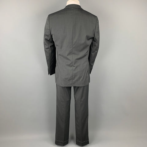 CORNELIANI Super 120's Size 38 Regular Charcoal Stripe Wool Notch Lapel Suit