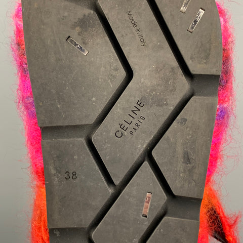 CELINE by Phoebe Philo FW 18 Size 8 Fuchsia Orange Mohair Textured BoxySandals