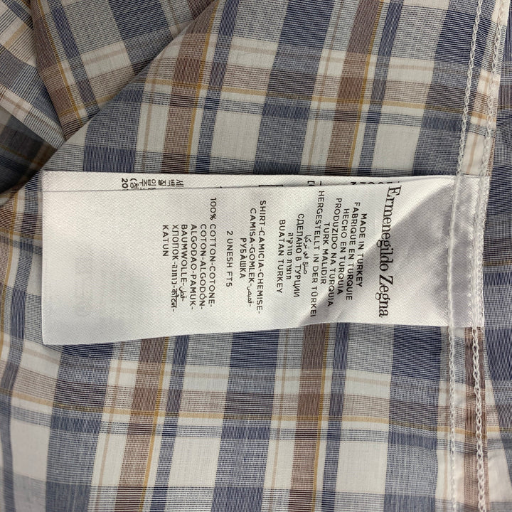 ERMENEGILDO ZEGNA Taille XL Chemise à manches longues en coton à carreaux bleu et blanc