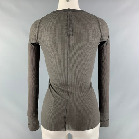 DARK SHADOW Size 4 Olive Viscose & Silk Ribbed T-Shirt