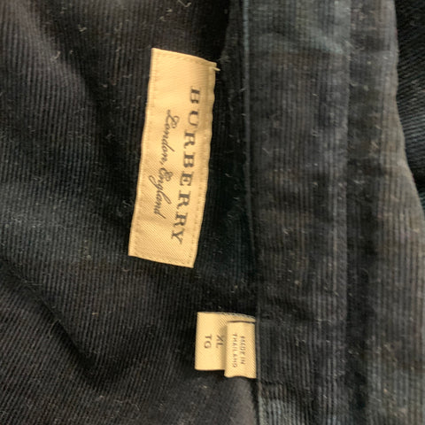 BURBERRY Size XL Navy Green Blackwatch Plaid Cotton Long Sleeve Shirt