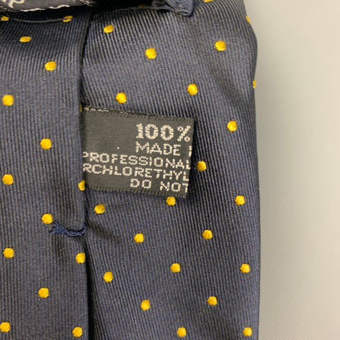 BARNEY'S NEW YORK Navy Yellow Polka Dot Silk Twill Tie