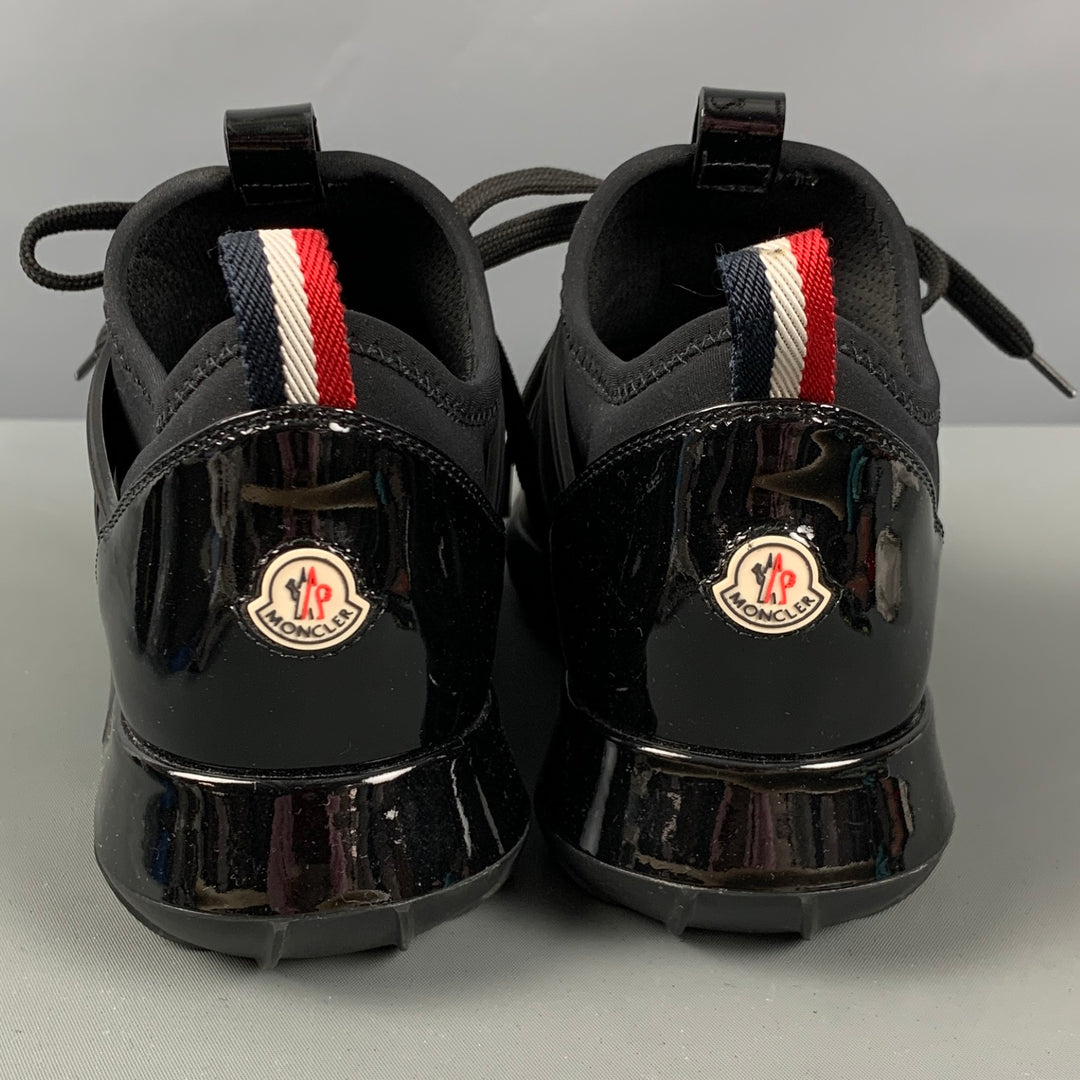 MONCLER Size 8 Black Nylon Mixed Materials Patent Leather Slip On Sneakers