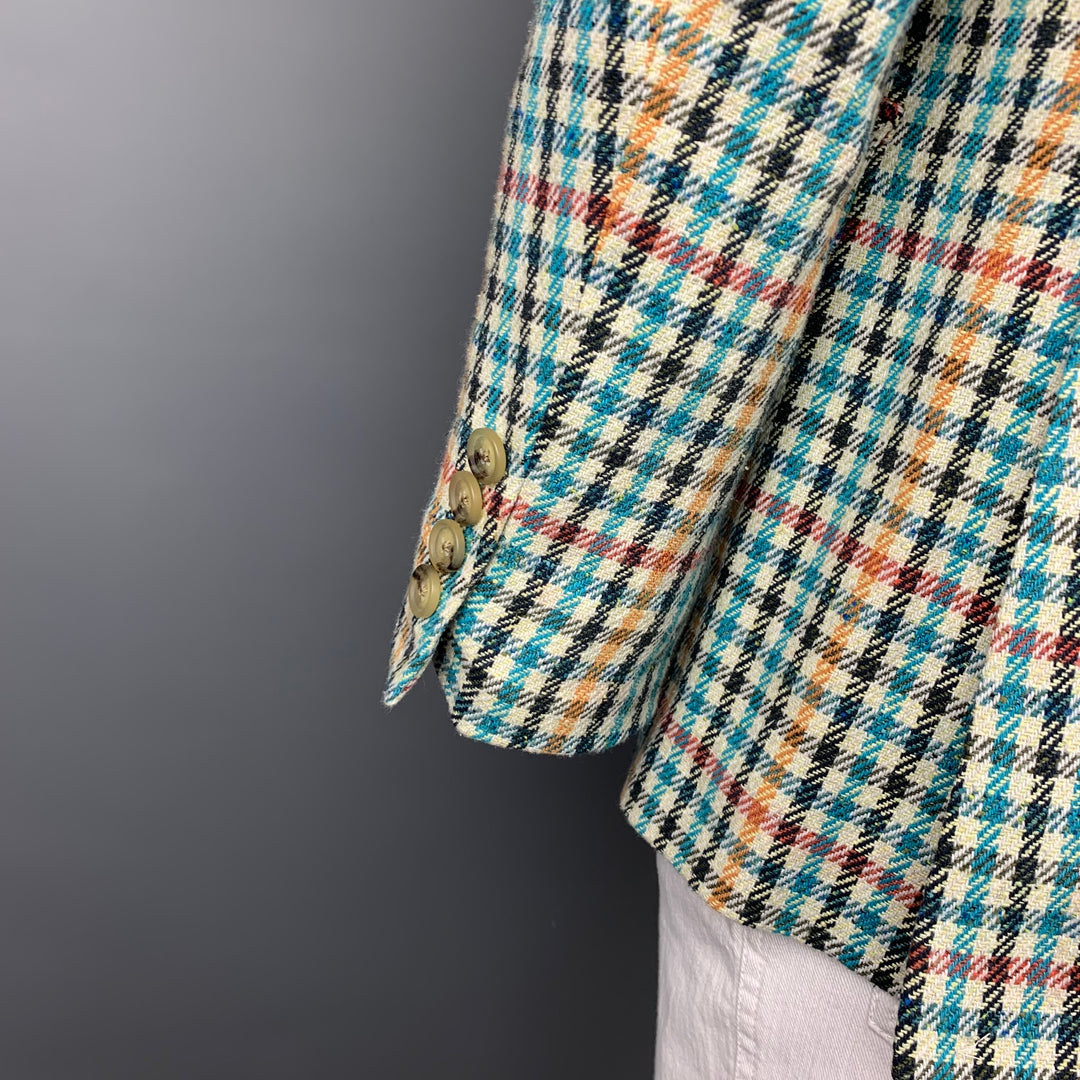 ETRO Talla 42 Abrigo deportivo con solapa de muesca de seda y algodón a cuadros multicolor