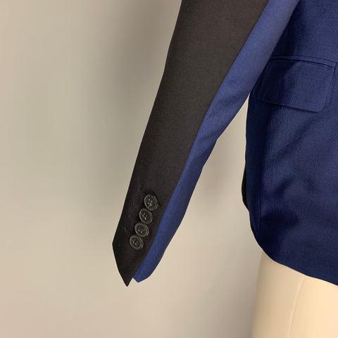 KENZO Size 38 Black Blue Color Block Wool Mohair Notch Lapel Sport Coat