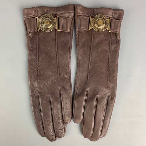 BURBERRY PRORSUM Size 8 Brown Leather Metal Deer Skin Metal Logo Gloves