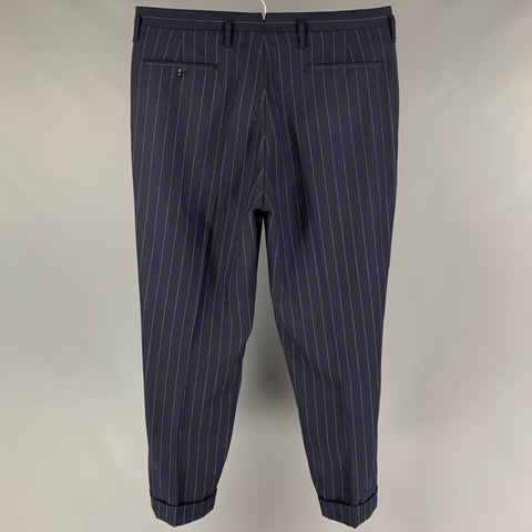 RRL by RALPH LAUREN Size 36 Navy Pinstripe Wool Button Fly Dress Pants