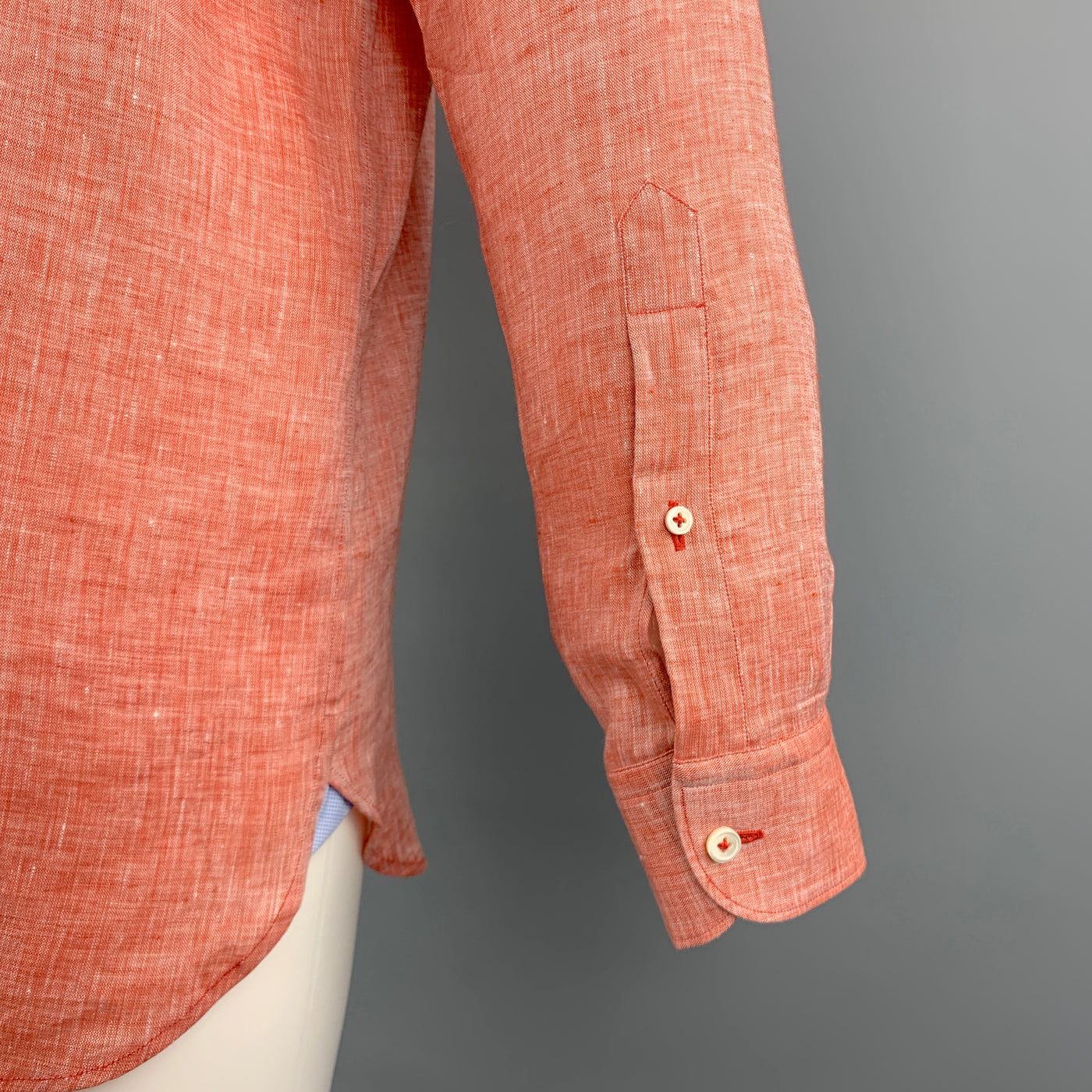 ERMENEGILDO ZEGNA Size S Orange Linen Button Down Long Sleeve Shirt