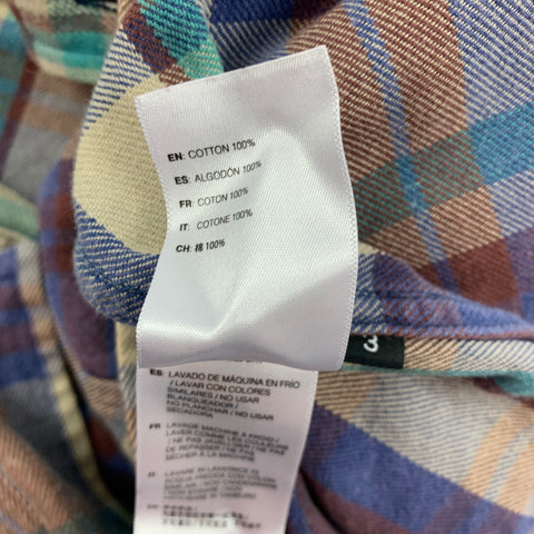 JOHN ELLIOTT Camisa corta de manga larga de algodón cepillado a cuadros multicolor talla L