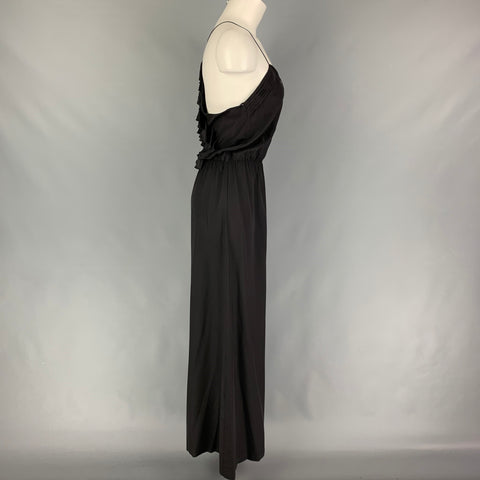 NO BRAND Combinaison dos nu à volants en soie noire taille M