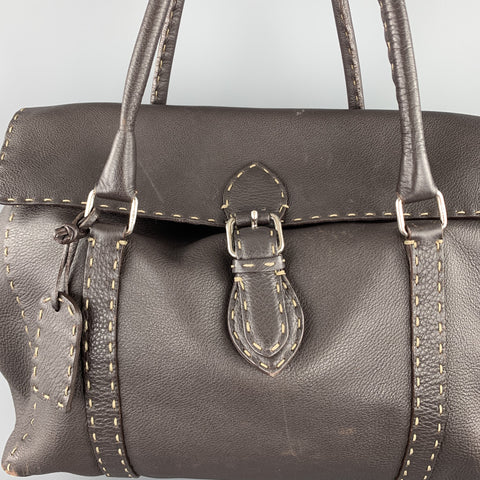 FENDI Selleria Brown leather Contrast Stitch Borsa Linda Grande Handbag