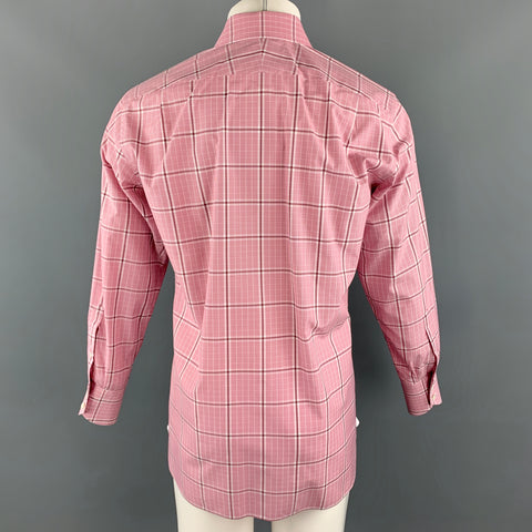 TOM FORD Size M Pink Plaid Cotton Spread Collar Button Up Long Sleeve Shirt