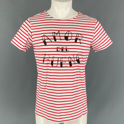 PAKITA CLAMORES Talla L Camiseta de manga corta de algodón con rayas rojas, blancas y azules