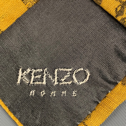 KENZO Yellow Brown Floral Wool Silk Tie