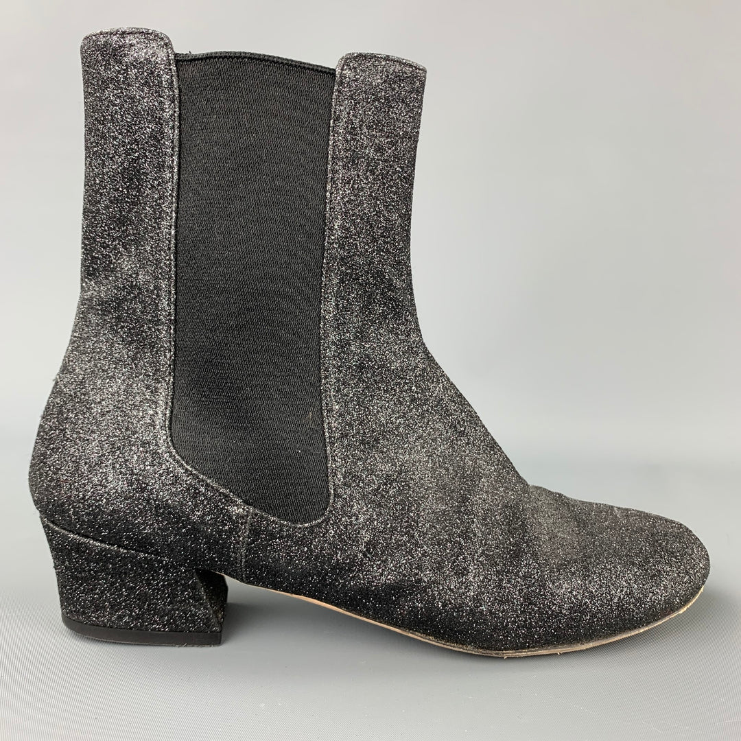 DRIES VAN NOTEN Size 9 Black Glittered Leather Boots