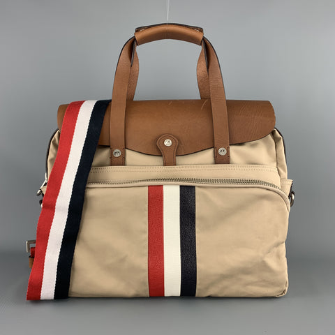 BLACK FLEECE Khaki & Tan Leather Red White & Blue Striped Men's Satchel Bag