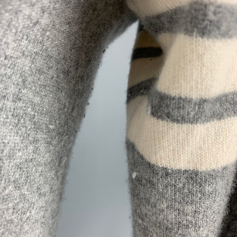 THOM BROWNE Size L Grey Cream Stripe Cashmere Two Pockets Cardigan