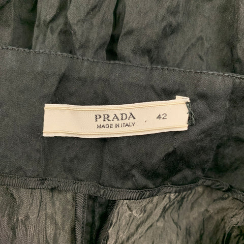 PRADA 2008 Size 6 Black Cotton Blend Wrinkled Halter Cocktail Dress