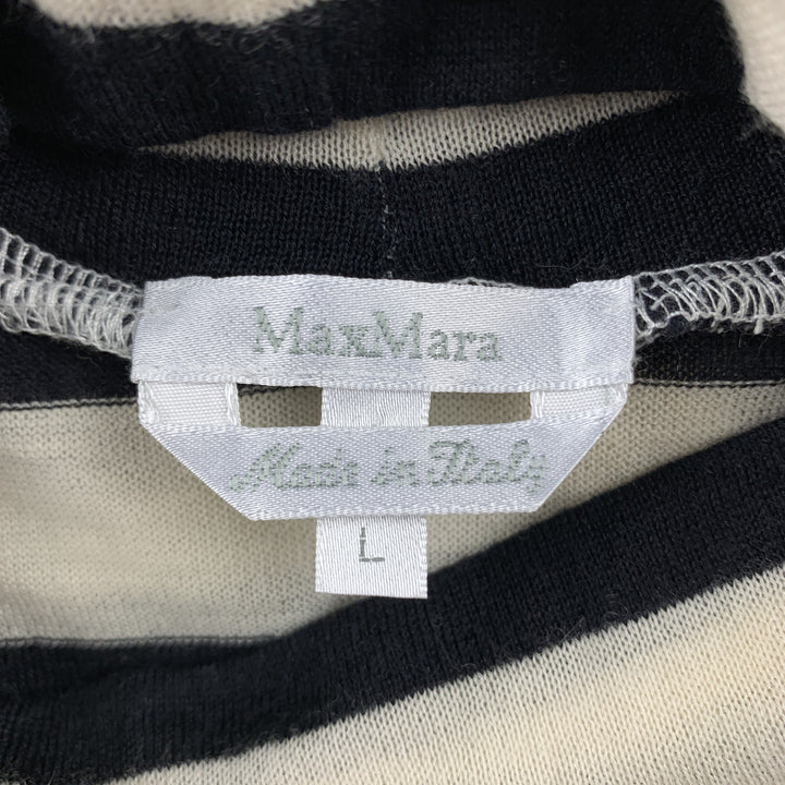 MAX MARA Taille L Pull à col roulé à rayures tricotées noir et blanc