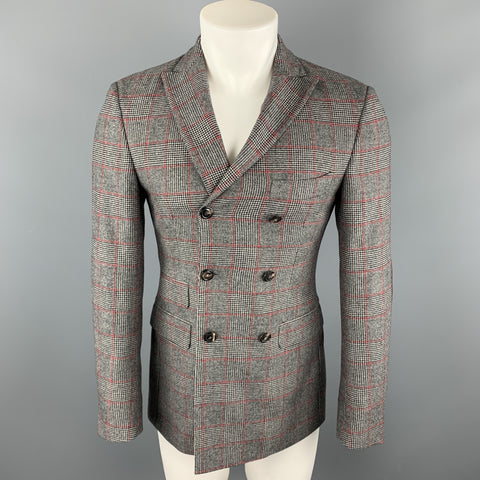 MICHAEL BASTIAN Size 36 Black & White Plaid Wool Peak Lapel Sport Coat
