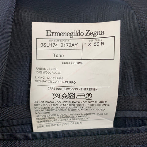ERMENEGILDO ZEGNA Size 40 Navy Wool Double Breasted Custom Suit