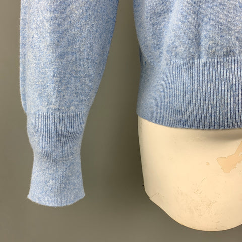 N. PEAL Size L Light Blue Knitted Cashmere V-Neck Pullover Sweater