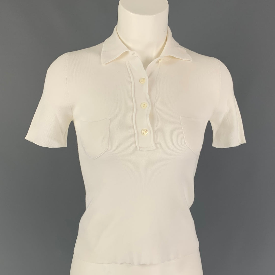 PRADA Size 4 White Cotton Short Sleeve Polo Shirt