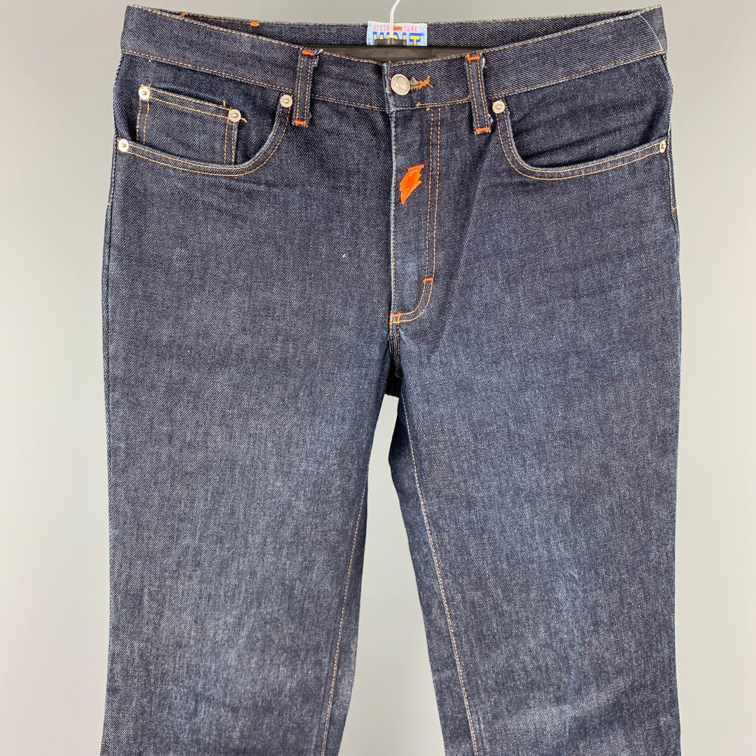 Vintage WALTER VAN BEIRENDONCK x W.&L.T. Size 34 Indigo Contrast Stitch Denim Zip Fly Jeans